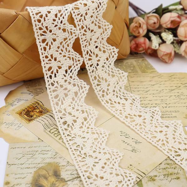 Beige spetsband 10 yards virkad spets trim bomull sy spets för hantverk, presentförpackningsinslagning, bröllopsdekoration, scrapbooking-tillbehör