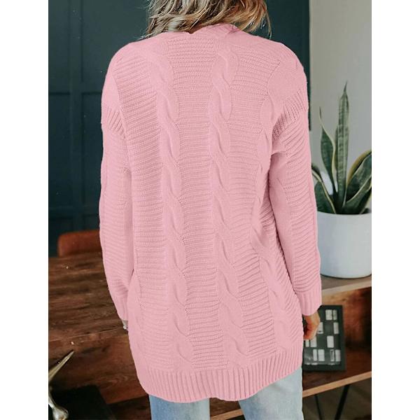 Dam Casual Långärmad Kabel Stickad Cardigan Lös Öppen Front Ytterkläder M