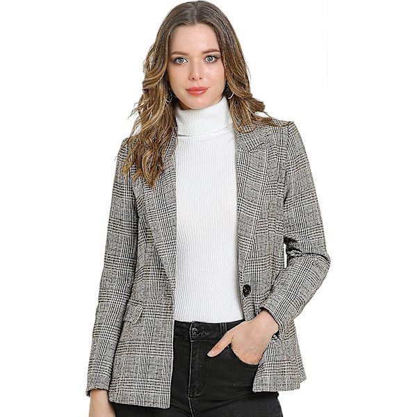 Dameternet Blazerjakke med hakket revers og én knap i houndstooth-mønster M