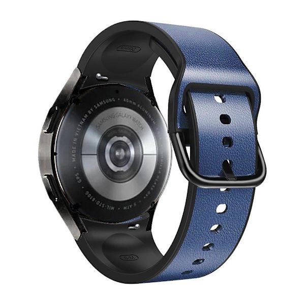 Samsung Galaxy Watch 4/5/6 40/44mm / 5 Pro 45mm Pikakiinnitteinen Pehmeä Nahkapäällysteinen Kellonranneke Dark Blue