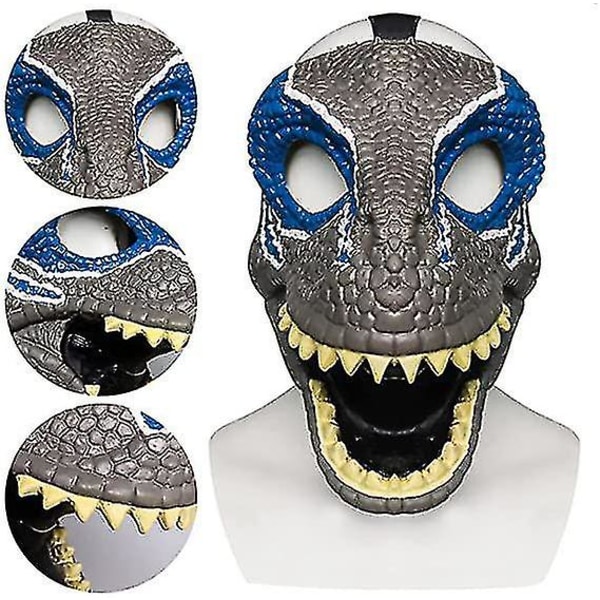 Halloween Party Cosplay Mask Simulerings Jurassic Tyrannosaurus Rex Dinosaur Mask Huvudbonad Latex Material Blue