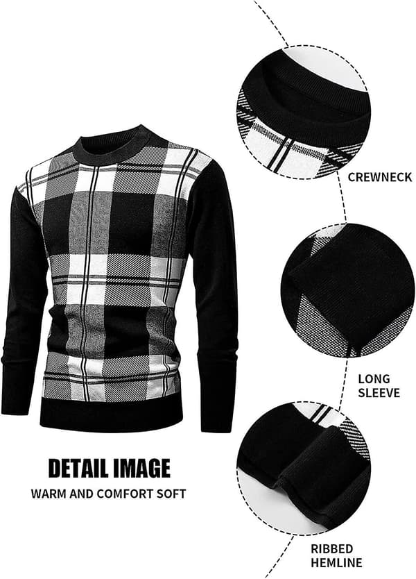 Herre Jumper Vinter Plaid Sweater Rund Hals Pullover Jumpere Strik Casual Efterår