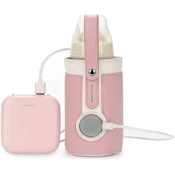 Mnsun USB-driven Bebisflaskevärmare Bärbar Fickvärmare för Mjölk Isolerade Termostat Mjölkmatsvärmare Fick med USB-laddningsport för Bebisvård Rose candy