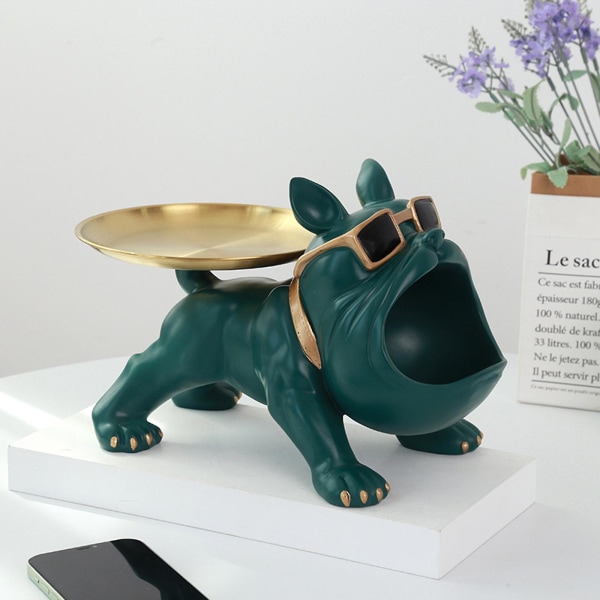 2023 Beste Salg Kul Resin Hund Statue Metallbrett Med Søte Briller Fransk Bulldog Figur Skulpturer Hjem Dekor Gave Black