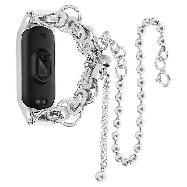 Stilig klokkearmbånd i rustfritt stål med to rader for Xiaomi Mi Band 7 Silver