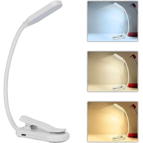 Uppladdningsbar läslampa med klämma, 7 lysdioder för ögonvårdsbok med 3-nivåers ljusstyrka och svanhals