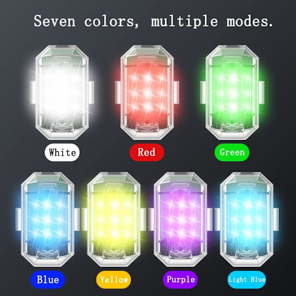 Fjärrkontroll, Vattentät/Strobbeljus/LED-blixt/LED-utomhusbil/LED för motorcykel/7-färgs flygplansstrobeljus och USB-laddning