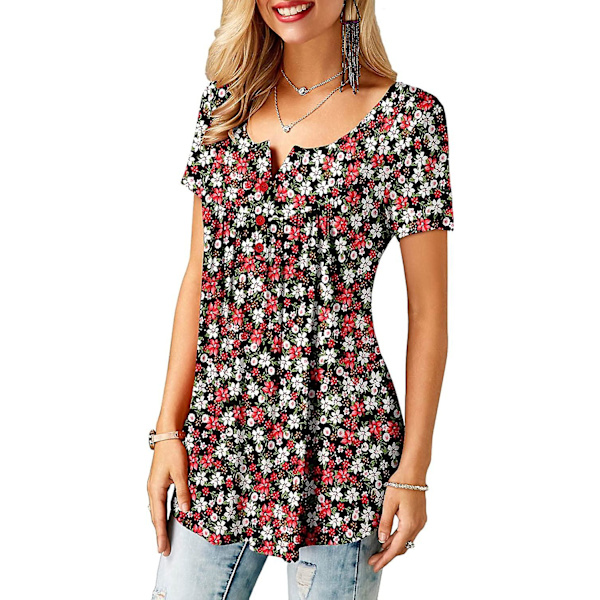Dame Skjorter Flæse Løs Knap Tunic Toppe Til Kvinder Redwhite XL