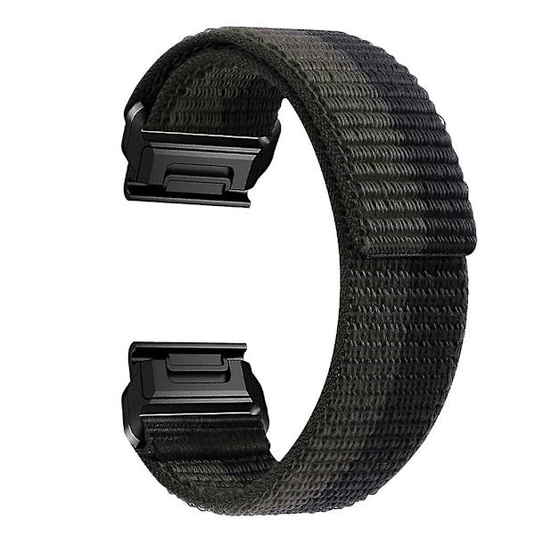 För Garmin Tactix 7 Pro/Fenix 7X/Fenix 6X Pro 26mm Nylon klockarmband Justerbart handledsband Black Grey
