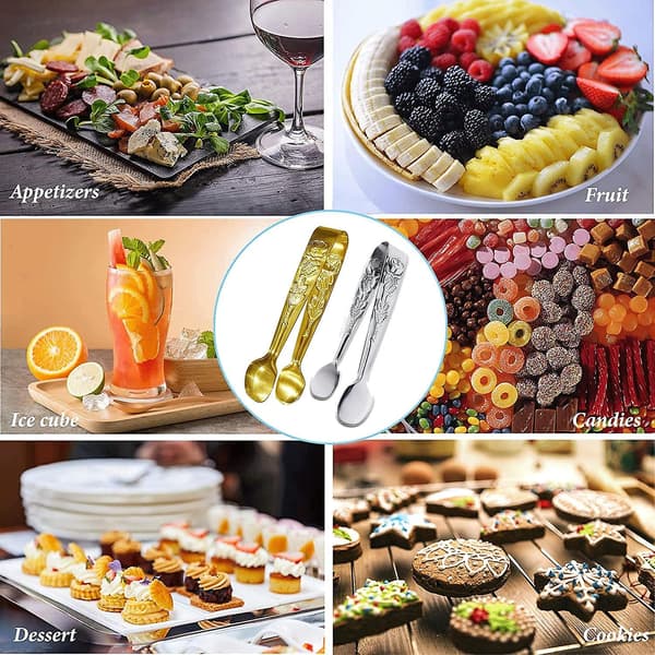 2 stk. Mini Serveringstænger, 10 cm Mini Sukkerklemme i Rustfrit Stål med Skridsikkert Greb