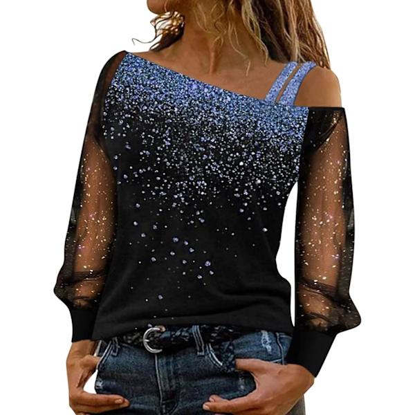 Dame Sommer T-skjorte Topper Genser Langermet Mesh Spleising Rund Hals Topper