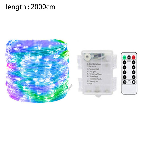 20 meter 200 LED Fe Lys Kæde, batteridrevet med fjernbetjening til soveværelse, gårdhave, have multicolor