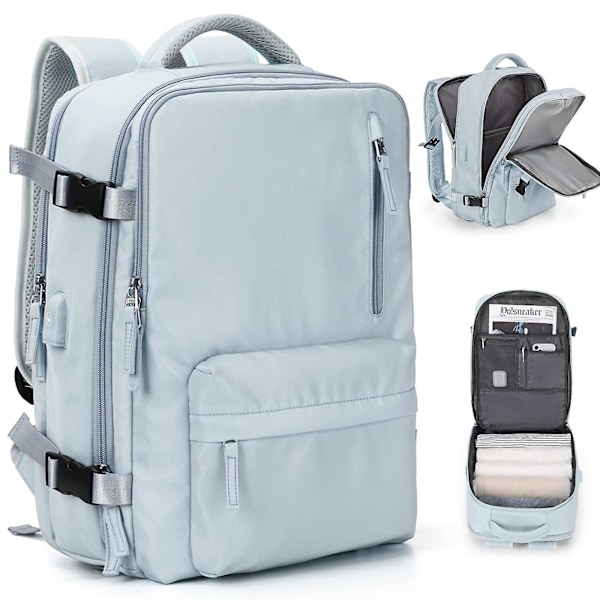 Stor Reseryggsäck Kabinbagage Flyg Godkänd Laptop Arbets Affärsryggsäck för Kvinnor Män -GSL Light Blue