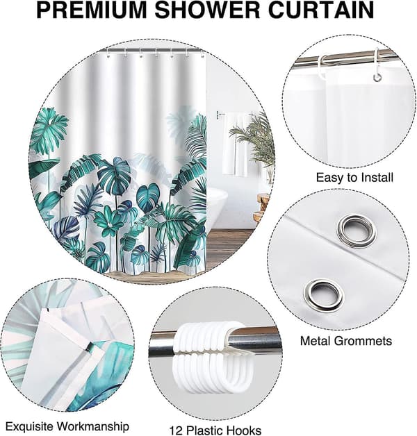 Duschdraperier, badrum duschdraperi med 12 krokar, vattentät polyester Monstera Deliciosa Liebm