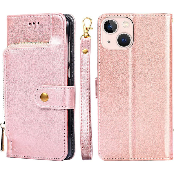 Fodral för iPhone 14/14 Plus/14 Pro/14 Pro Max, Premium Läder Flip Zipper Plånbok Mobiltelefonfodral Med Kortfack Stativ Magnetisk Spänne Stötsäker
