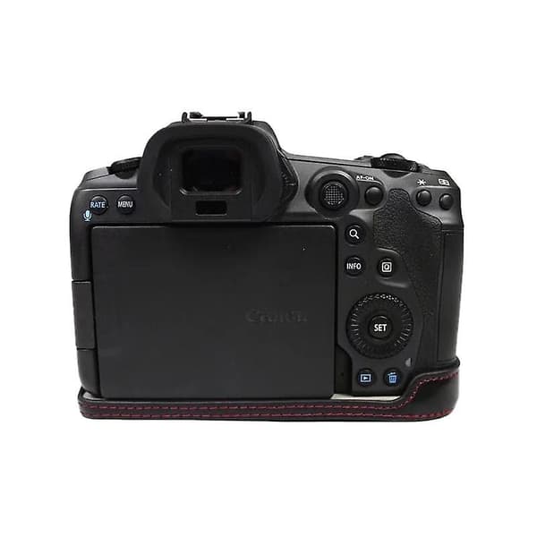 PU-läderkamerahölje för Canon EOS R5/R6/R62 Batteriöppning Flanellfoder Halv kroppsskydd Black