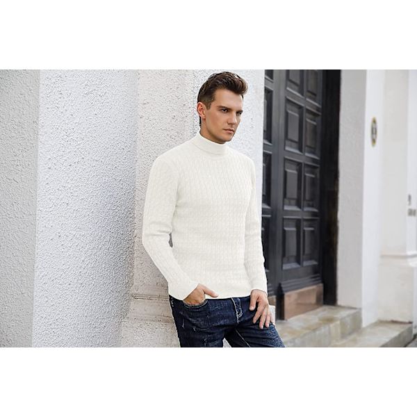 Herr Jumper Turtle Neck Toppar Twisted Knitted Pullover Vinter Slim Fit Långärmad Tröja