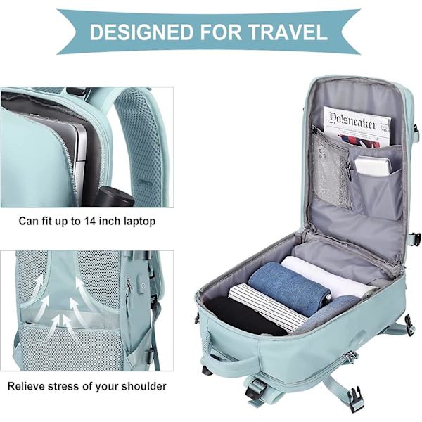 Stor Reseryggsäck Kvinnor, Carry On Ryggsäck Herr, vandringsryggsäck Vattentät Utomhussportryggsäck Casual Daypack Skolväska Fit 14 Inch Laptop C