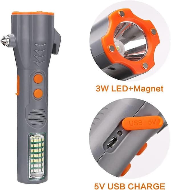 LED Arbeidslys m/Sikkerhetshammer, Magnetisk Base Nødverktøy