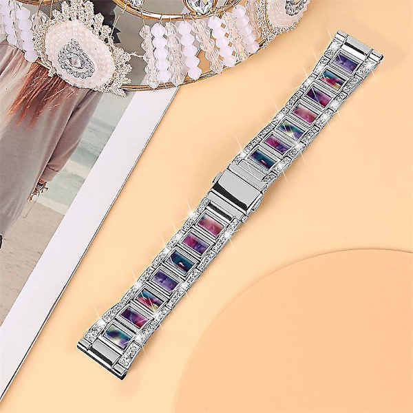 Urrem i rustfrit stål + resin til Huawei Watch GT 2 42mm / Watch 2 / Honor Magic Watch 2 42mm Silver  Purple Green Flower
