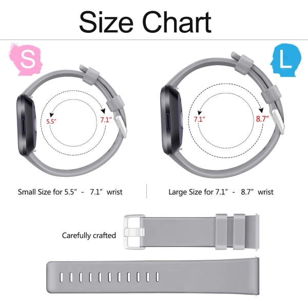 3-pack mjuka silikonband för Fitbit Versa 2 / Fitbit Versa/Fitbit Versa Lite Classic justerbara sportband för kvinnor och män, små och stora Large
