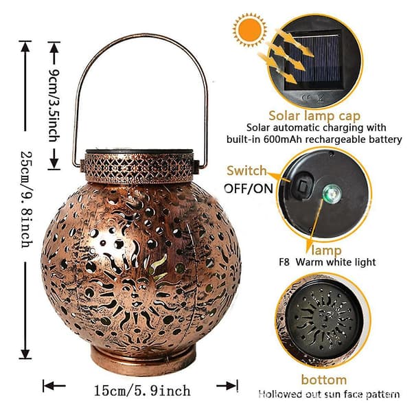 Solcellelampe, smijerns gårdsplass solansikt projeksjonslandskapslys måne stjerne projeksjonslys copper style1
