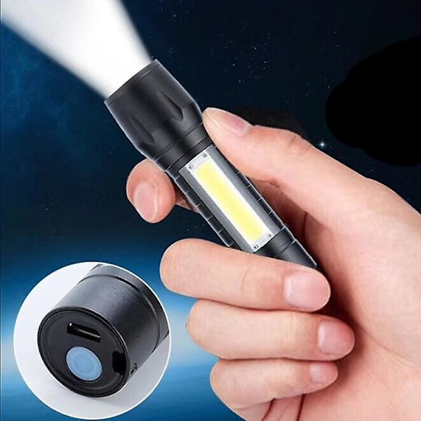 Håndholdt Genopladelig LED Lommelygte Taktisk Lommelygte Med Lampe Zoombar Mini Bærbare Lommelygter, Til Udendørs Camping i Nødsituationer