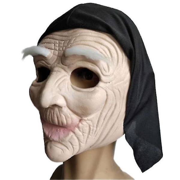 Gammal häxmask Halloween gammal kvinna mask latex huvudbonad Meng kvinna gammal häxa mormor skräckmask spöke rekvisita