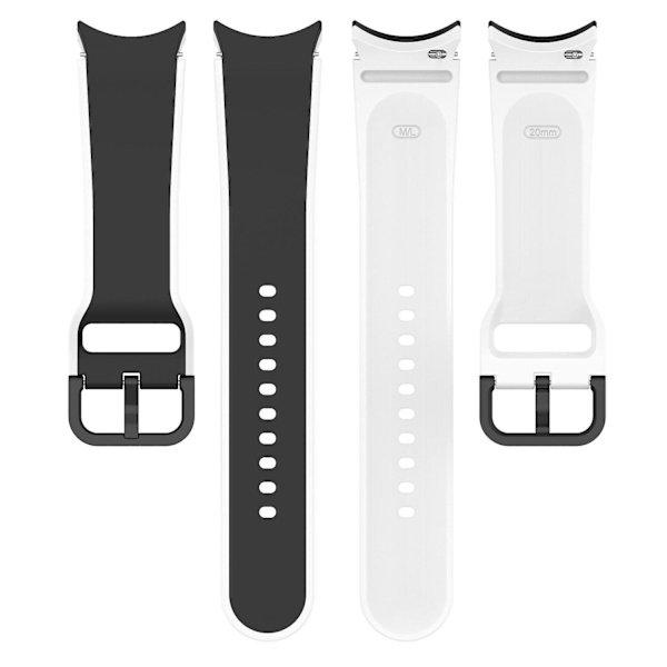20 mm urheiluranneke Galaxy Watch4/5/6 40 mm 44 mm / Watch6 Classic 43 mm 47 mm / Watch 5 Pro 45 mm -kelloille Black White