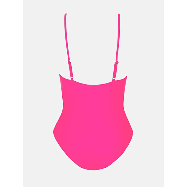 Dame Badedragt Heldragt V-hals Mavekontrol Rynket Front Lav Ryg Deep Pink S