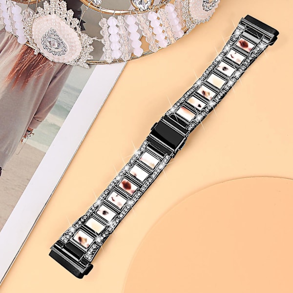 För Fitbit Versa 4/Sense 2 Resin Watch Strap i rostfritt stål med strassdekor Black Nougat Pattern