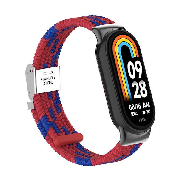 För Xiaomi Smart Band 8 flätad nylon klockarmband justerbart spänne elastiskt band Red Blue