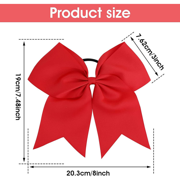2 stk. Store Cheer Sløyfer 8 Tommers Jumbo Cheer Hårsløyfer Hestehaleholder Elastisk Bånd red