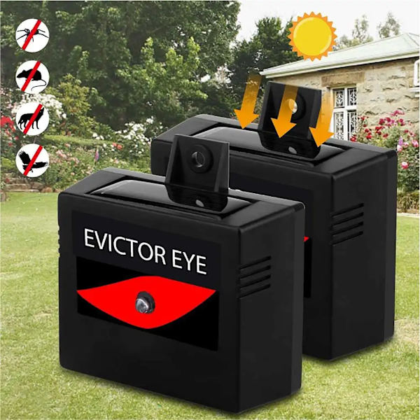 Predator Eye Solcellsdriven Djurskrämmare för Natt - 2-pack, Vattentät, Djurkontroll, Nattdjur, Utomhusbruk