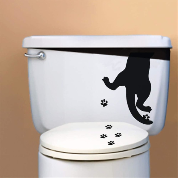 Väggklistermärke Konstdekaler Avtagbar tapet Toalettsits Söt katt Vinyldekor för mode badrum Kreativa klistermärken för badrumsdekoration14,7*22cm)
