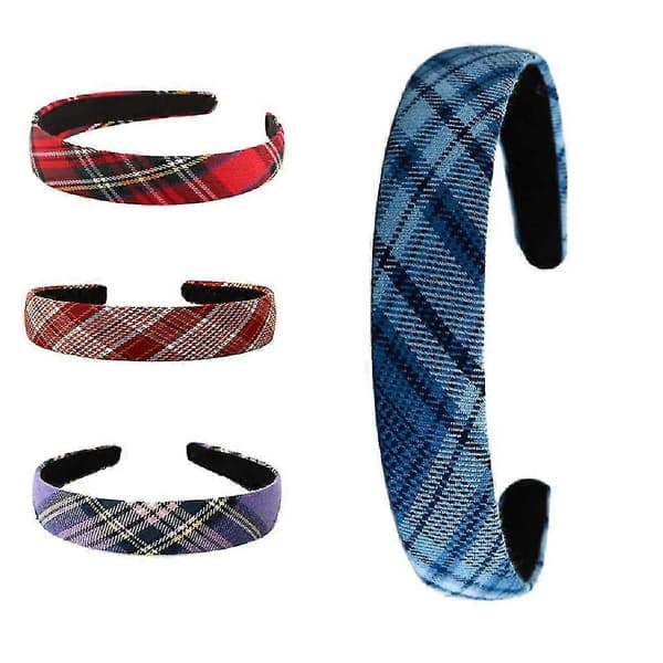 Ternet Hårbøjle Patchwork Stof Hårbånd Blå Ternet Hårbøjle Vintage Hårbøjle til Kvinder