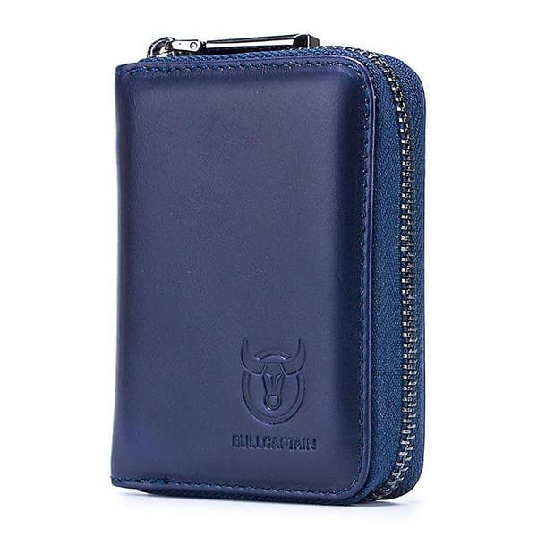 Mini Pung Top-Layer Ko Læder RFID Blokerende Kort Mønt Opbevaring Dark Blue