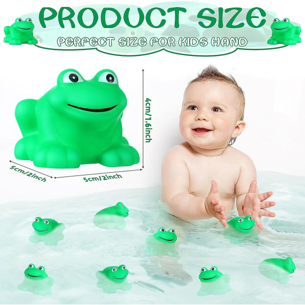 Gummigrodor gnisslar och flyter grön groda, badleksak i gummi, badleksaker för baby shower för dusch, badleksaker för pojkar och flickor 24pcs
