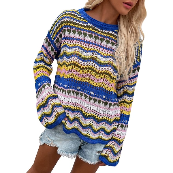 Naisten virkattu ontto neulepusero, lyhyt toppi, pitkähihainen pusero, lyhennetty malli Style 5 XL
