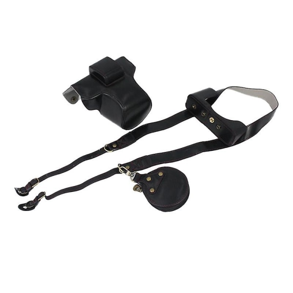 Avtagbar kameraväska i PU-läder för Nikon Z fc 28mm batteriöppning + linsficka + axelrem Black