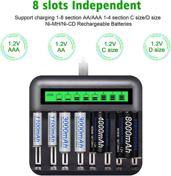 USB LCD Batterilader for AA AAA CD Ni-MH Ni-Cd Oppladbart Batteri