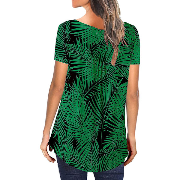 Dame Tunika Topper Ensfarget Plissert V-hals Knapper Bluse Blomstertrykte Damer Flolace M