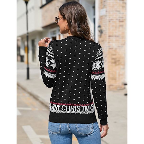 Damjultröja med lång ärm, stickad pullover med julrenmotiv, perfekt för varm julstämning