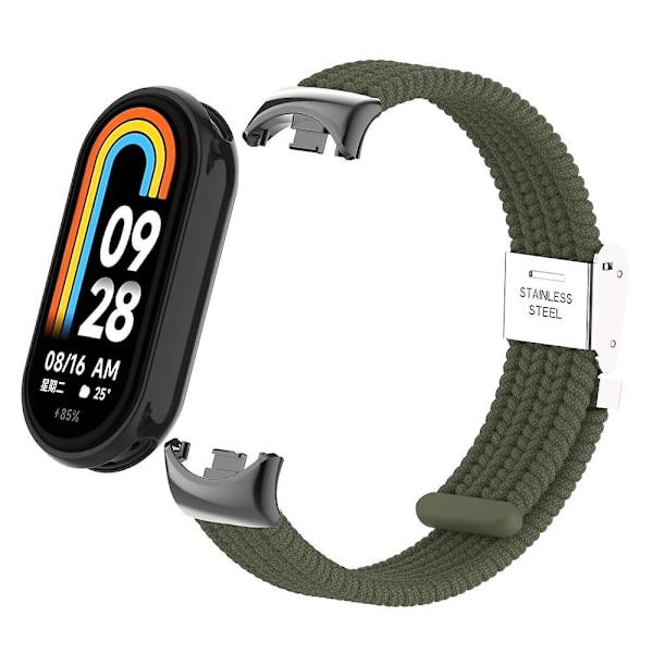 För Xiaomi Smart Band 8 flätad nylon klockarmband justerbart spänne elastiskt band Dark Green