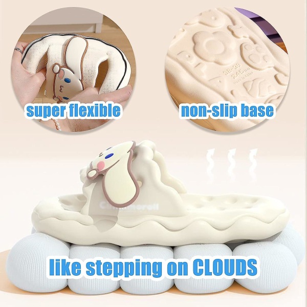 Kawaii Slides Anime Summer Open Toe Kudde Slides Sandaler, roliga strandtofflor med vadderad tjock sula, Cloud Slides för kvinnor White 45115