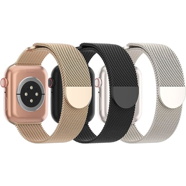 3-pack mesh metallband som är kompatibla med Apple Watch band 38 mm 40 mm 41 mm 42 mm 44 mm 45 mm 49 mm, armband med magnetslingor i rostfritt stål AA006 38mm 40mm 41mm