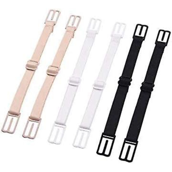 6 st Bra-remmar Clips Bakre Elastiska Bra-remmar Clips för Kvinnor Justerbara Halkskydd Stöd Stopp Bra-remmar (svart, hudfärg och vit)