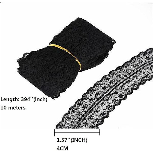 Vacker 4,5 cm 10 meter retro broderad spetsband DIY hantverk sömnad dekor svart