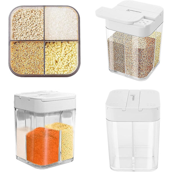 2-pack 4-i-1 plastkryddburkar - salt- och pepparkvarn, kryddburkar med justerbara hål, lämplig för utomhuscamping, kök C
