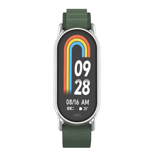 Udskiftningsurrem til Xiaomi Smart Band 8 Nylon Armbåndsrem med Sølvstik Army Green